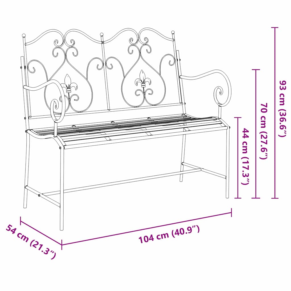 Garden Bench Black 104 x 54 x 93cm Steel